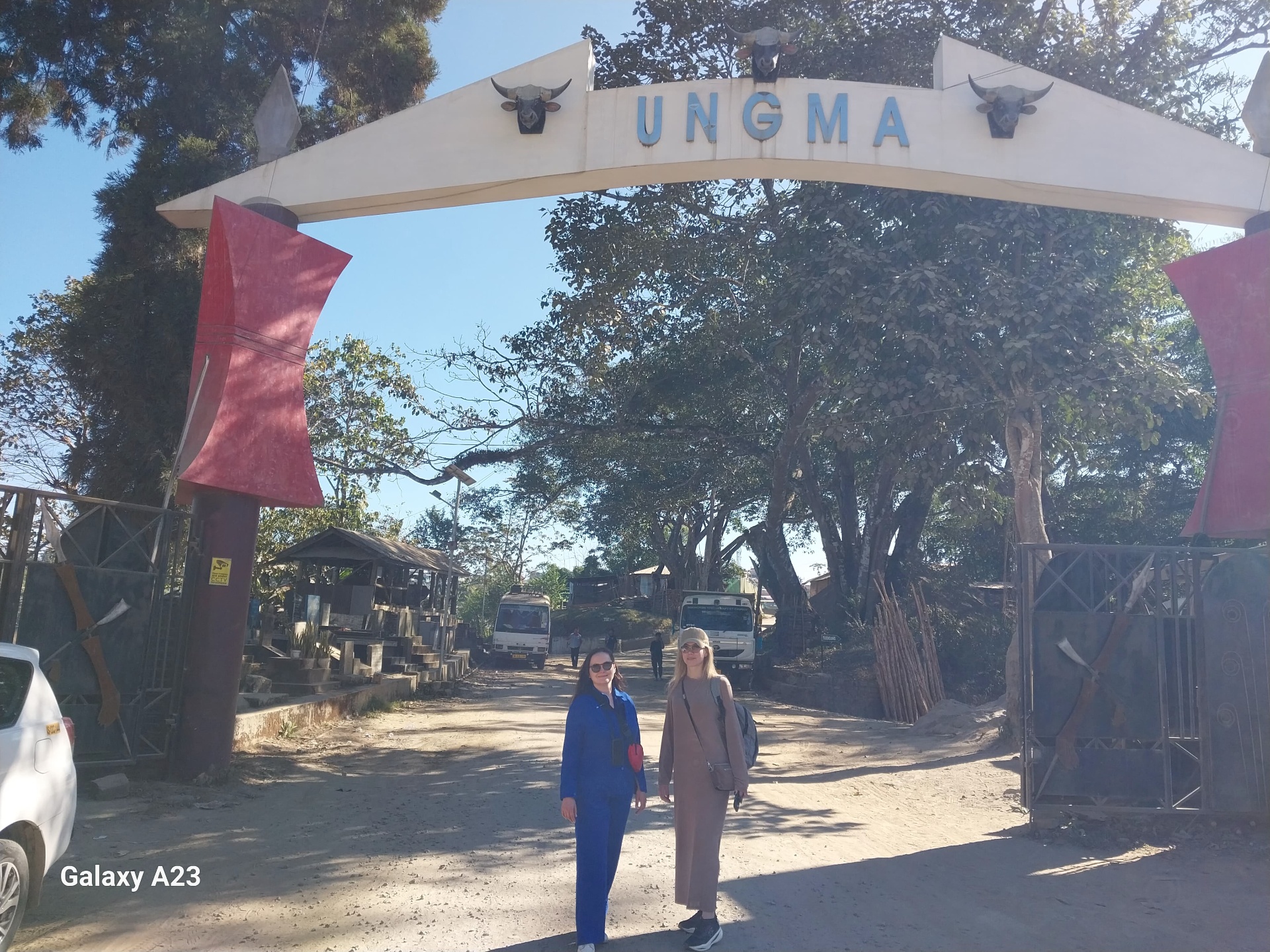The mithun-skull gateway to Ungma village, the oldest Ao village near Mokokchung, Nagaland
