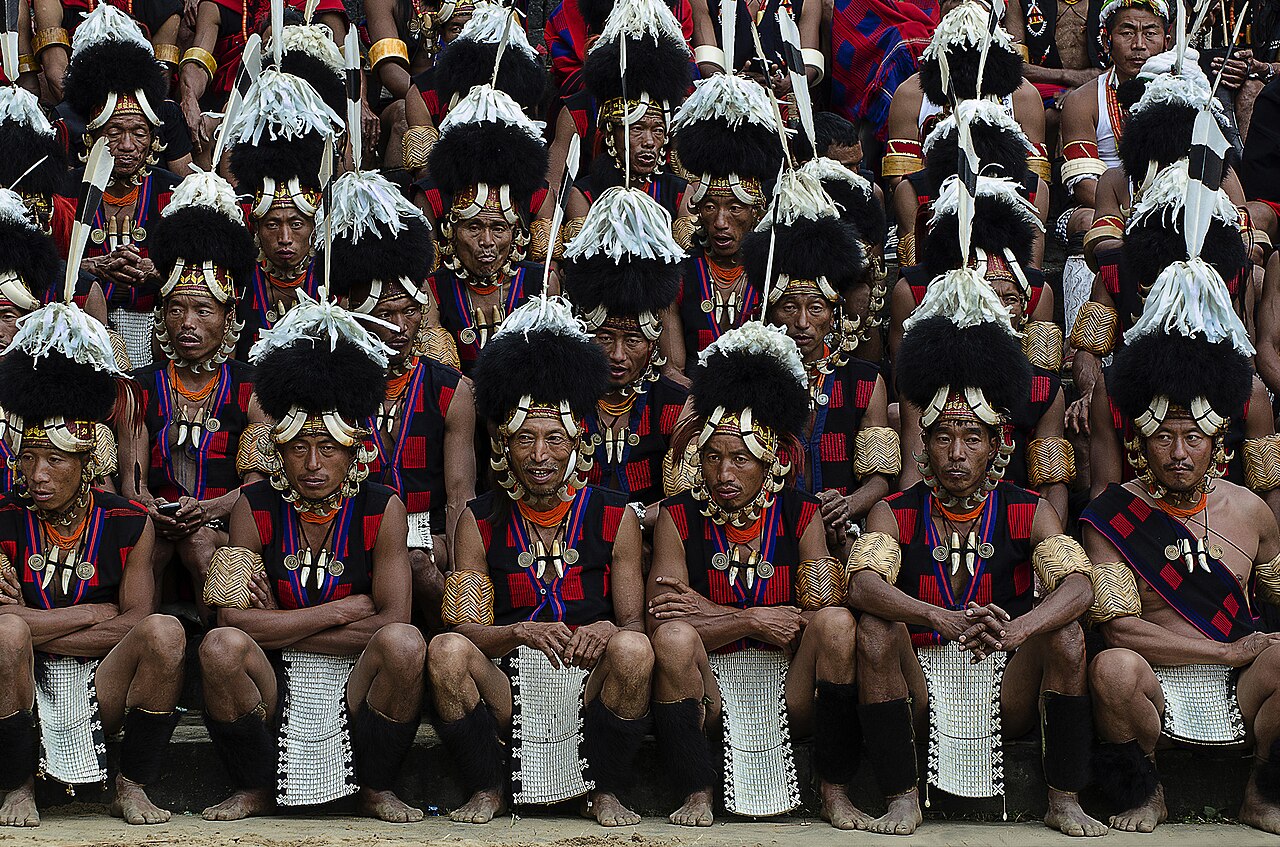 Naga tribe team members in traditional dress at Hornbill Festival